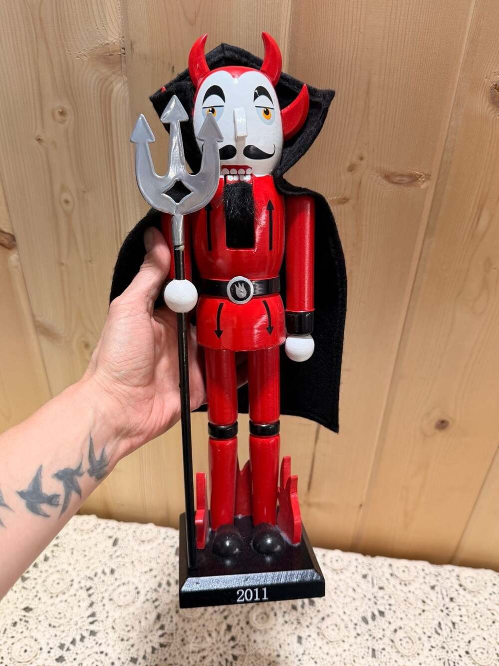 Red Devil Nutcracker With Dracula Black Cape & Pitchfork 2011 Halloween Decor